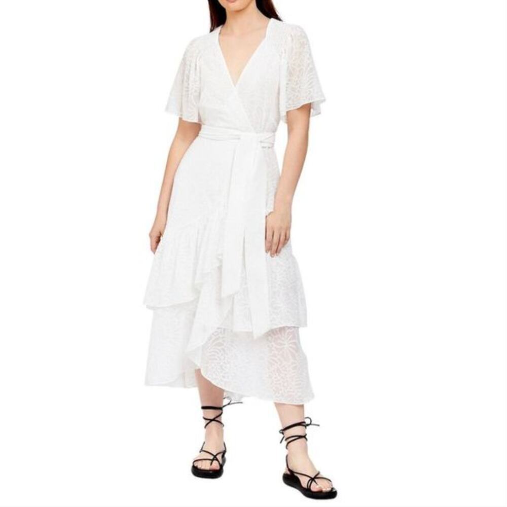 NEW $565 Tanya Taylor White Floral Tiered Brittany Midi Wrap Dress